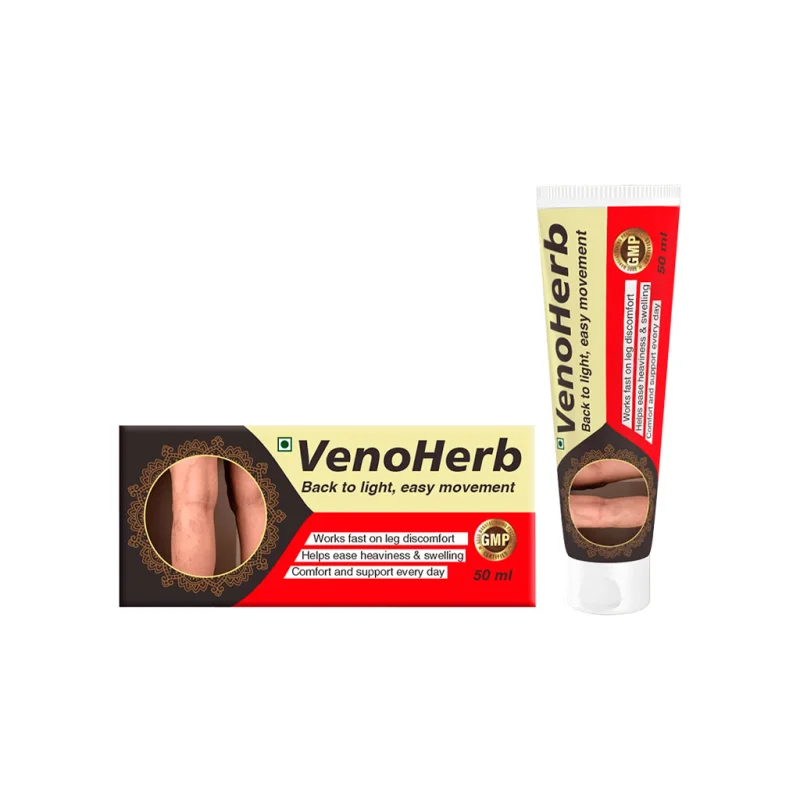 VenoHerb tube and box shown side by side, 50 ml pack